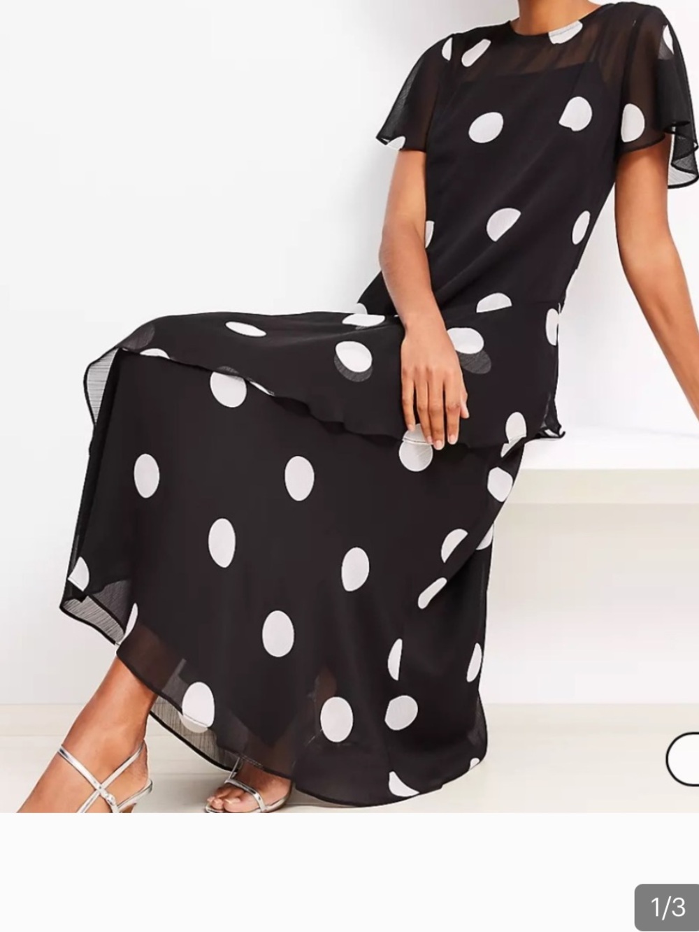 Black and White Polka Dot Flutter Sleeve Maxi Dress